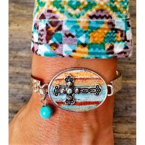 Bangle Bracelet. Silver Turquoise Cross. NWT